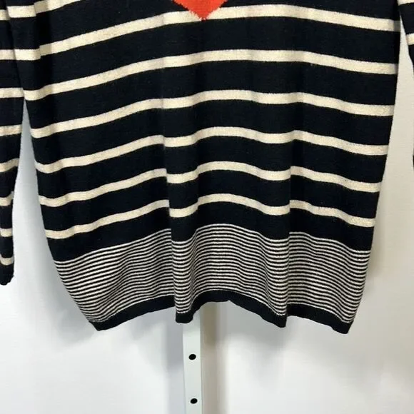 LISA TODD Women’s Cotton/Cashmere Blend Heart/Striped Sweater Black/White Small - Picture 5 of 10